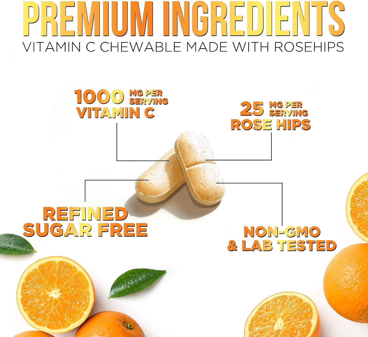 Nature's Peak Vitamina C 1000 mg con Rosa Mosqueta - 120 Comprimidos Masticables Sabor Naranja - Sin Azúcar