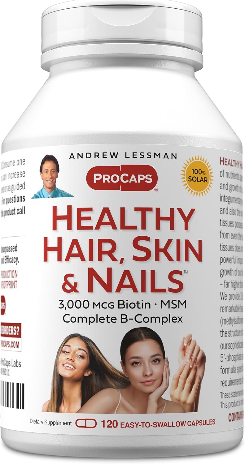 ANDREW LESSMAN Healthy Hair, Skin and Nails - 60 Cápsulas - 3000 mcg Biotina de Alta Bioactividad, Complejo B