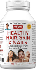 ANDREW LESSMAN Healthy Hair, Skin and Nails - 120 Cápsulas - 3000 mcg Biotina + Complejo B - Sin Aditivos