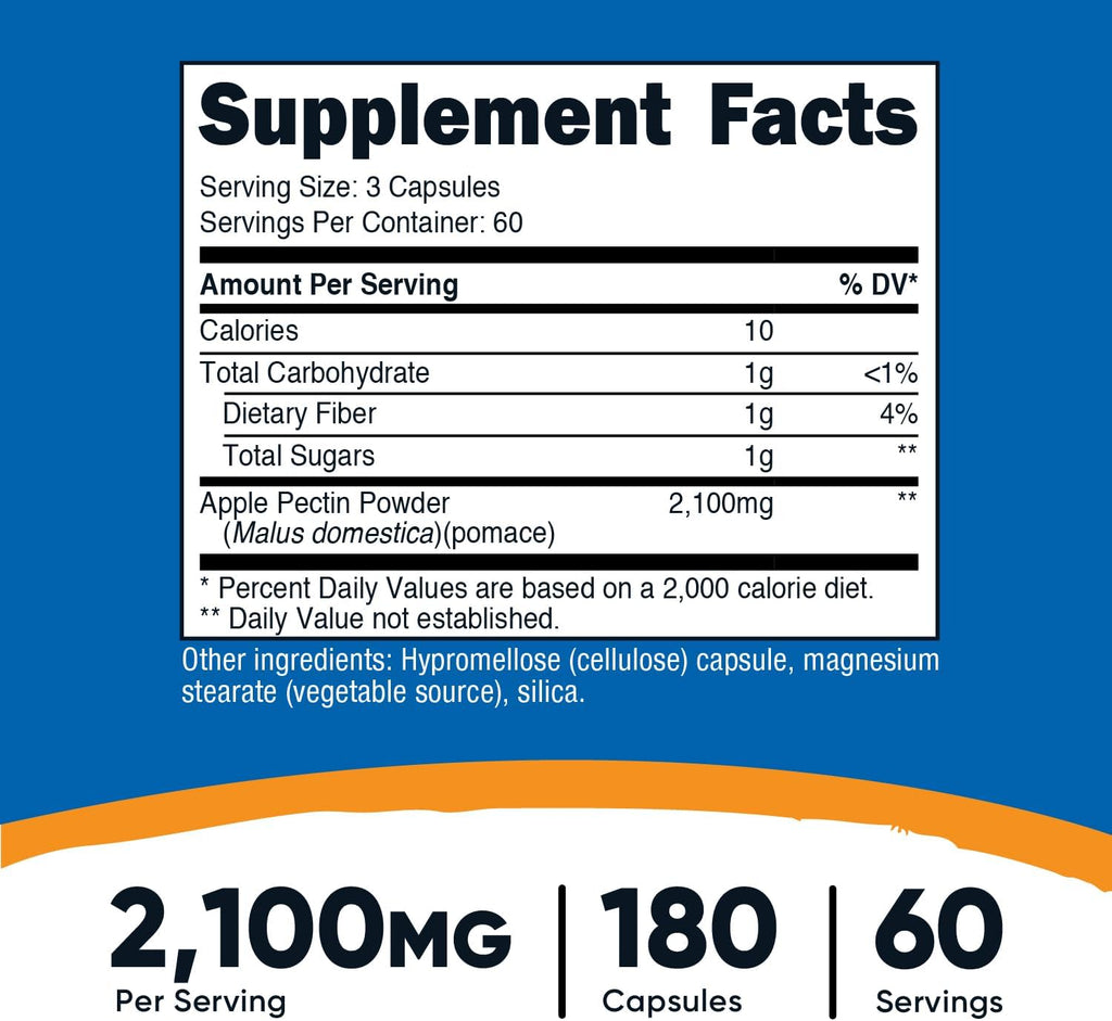 Nutricost Pectina de Manzana en Cápsulas, 2100mg por Dosis, 180 Cápsulas - Sin Gluten, Vegano