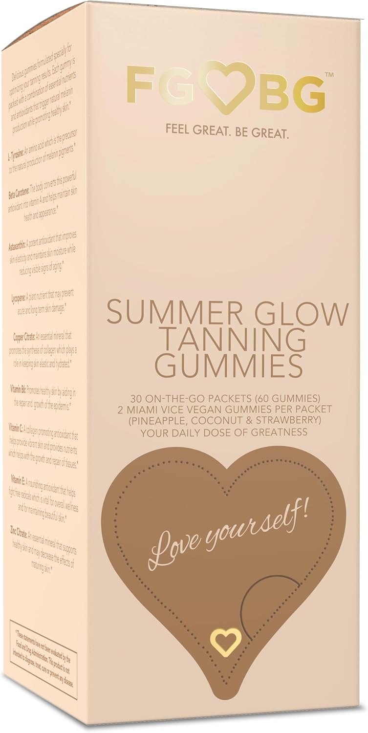 FGBG Summer Glow Tanning Gummies - Sabor Miami Vice - Piña, Coco y Fresa - Veganas - Sin Gluten - Sin Lácteos - 30 Días