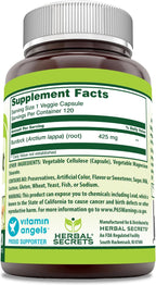 Herbal Secrets Suplemento de Raíz de Bardana | 425 mg por ración | 120 Cápsulas Vegetales | No GMO | Sin Gluten