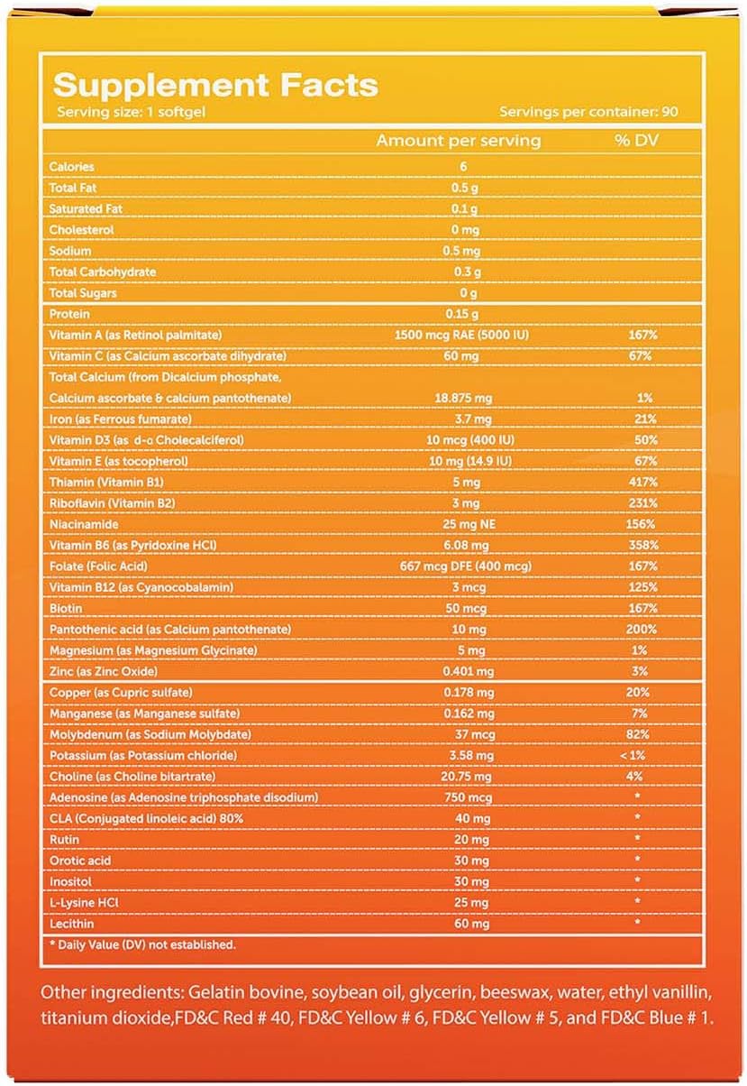 Vivioptal Multi, 90 Cápsulas Blandas (Suministro para 1 Año), Multivitamínico y Multimineral, Sin Gluten, Fórmula Alemana