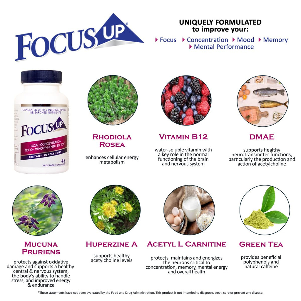 FocusUP Brain & Energy Support – Cápsulas Nootrópicas Naturales (45 unids.)
