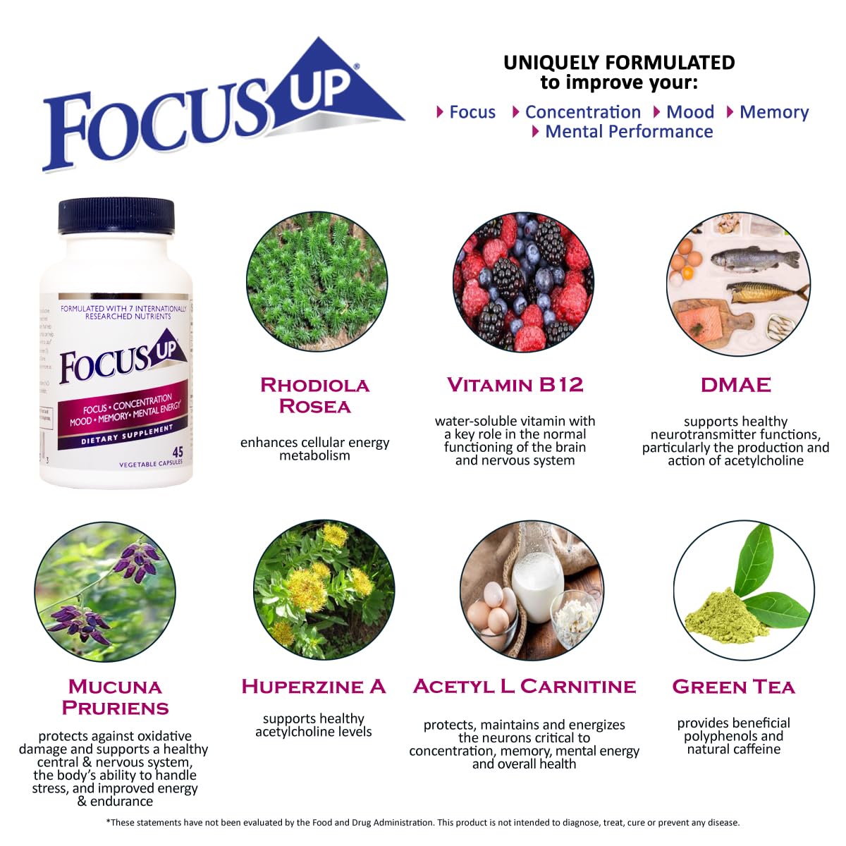 FocusUP Brain & Energy Support – Cápsulas Nootrópicas Naturales (45 unids.)