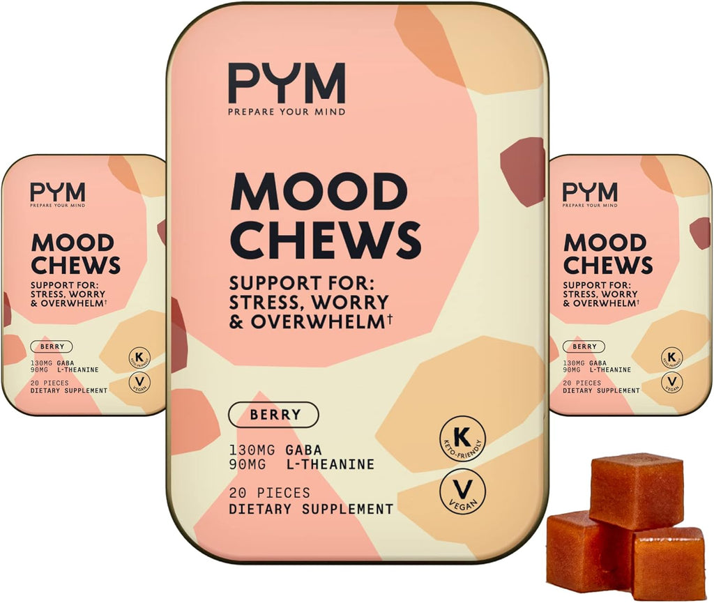 PYM Berry Mood Chews - 60 Gominolas con GABA y L-Teanina para Apoyo al Estrés, Preocupación y Agobio - Vegano, Sin Gluten, Sin Azúcares Añadidos