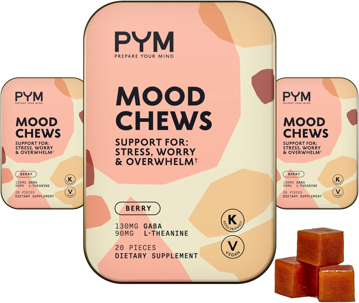 PYM Berry Mood Chews - 60 Gominolas con GABA y L-Teanina para Apoyo al Estrés, Preocupación y Agobio - Vegano, Sin Gluten, Sin Azúcares Añadidos