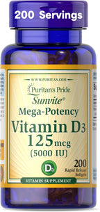 Puritan's Pride Vitamin D3 5000 IU Mega Strength 200 Softgels