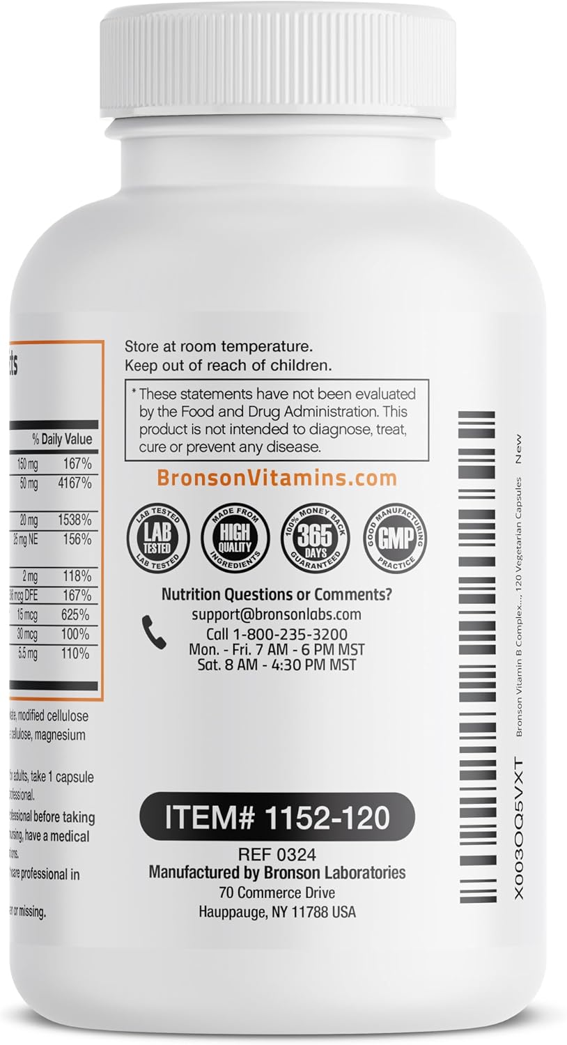 Bronson Complejo B con Vitamina C - 120 Cápsulas Vegetarianas