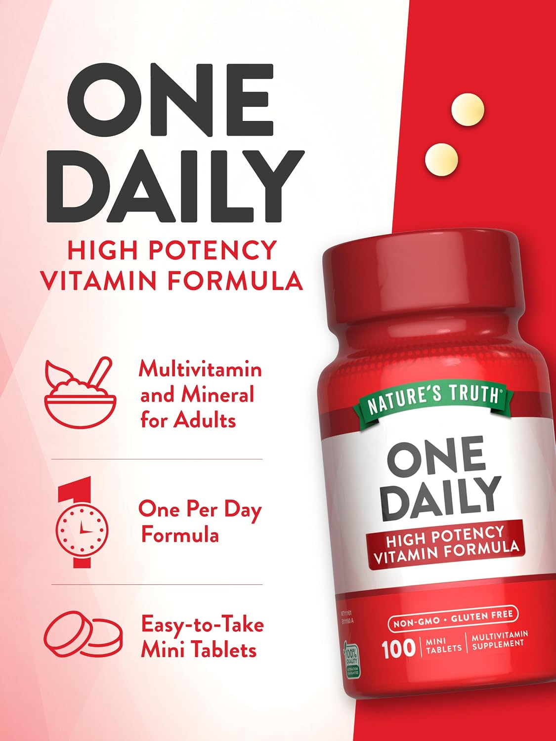 Nature's Truth Multivitamínico Diario - 100 Mini Comprimidos - Para Hombres y Mujeres - Suplemento Alimenticio Sin Gluten y No-GMO