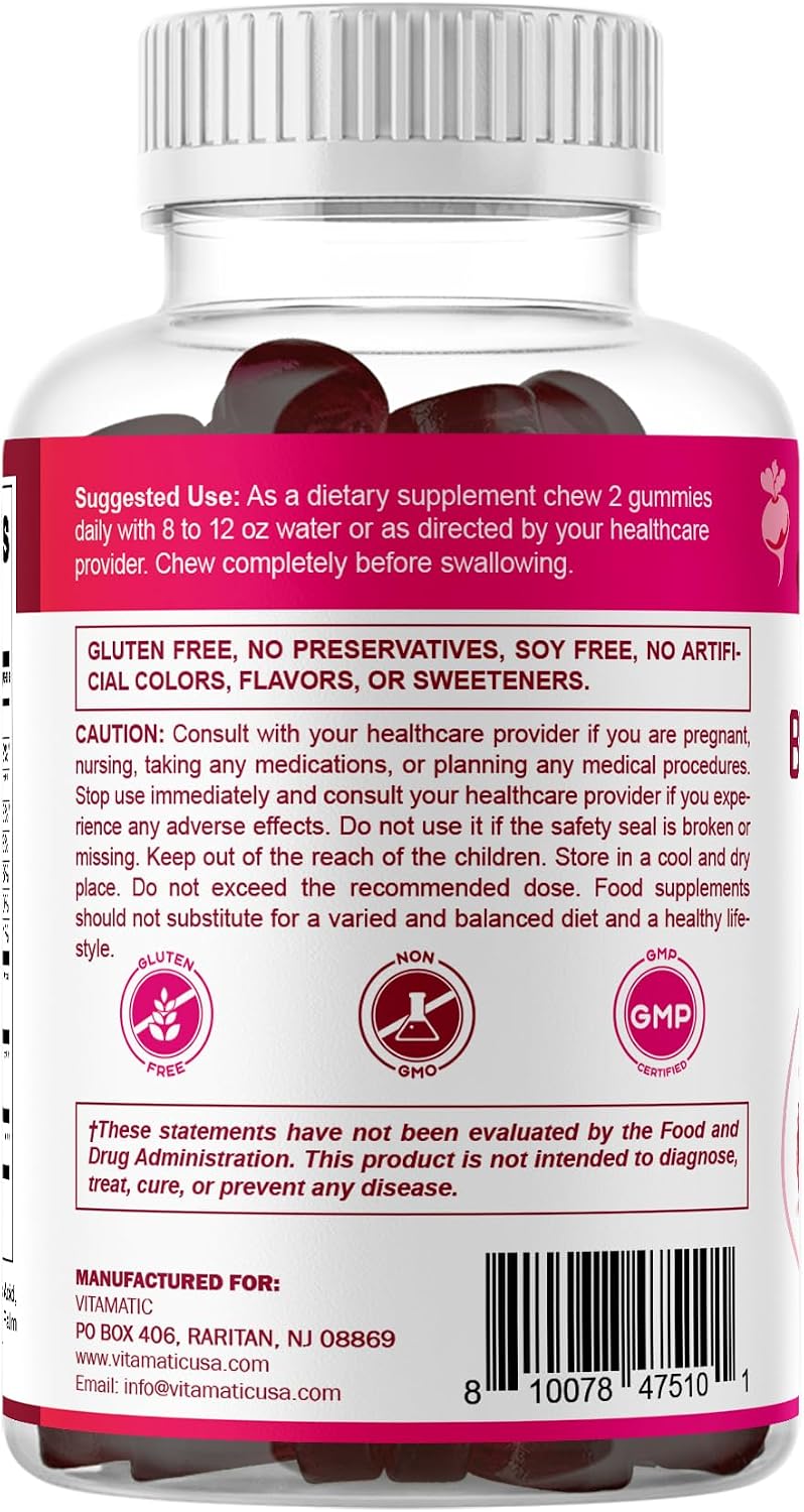 Vitamatic Gominolas de Remolacha con B6, B12, Semilla de Uva, Granada y Niacinamida – 60 Gominolas