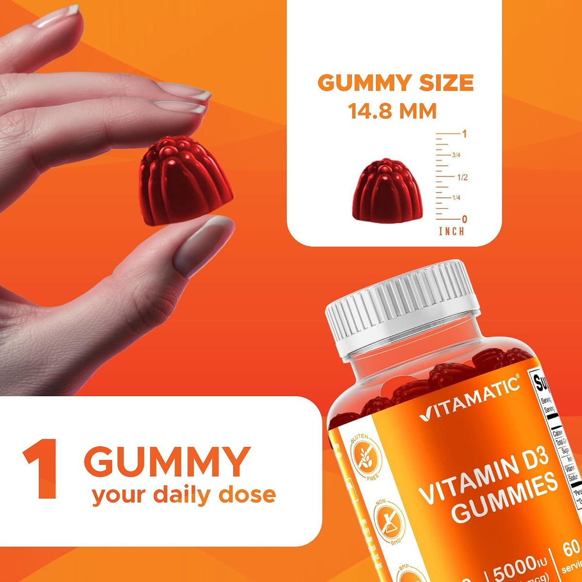 Vitamatic Gominolas de Vitamina D3 (5000 IU) – Sistema inmunitario: Colabora en el funcionamiento normal del – Image 4