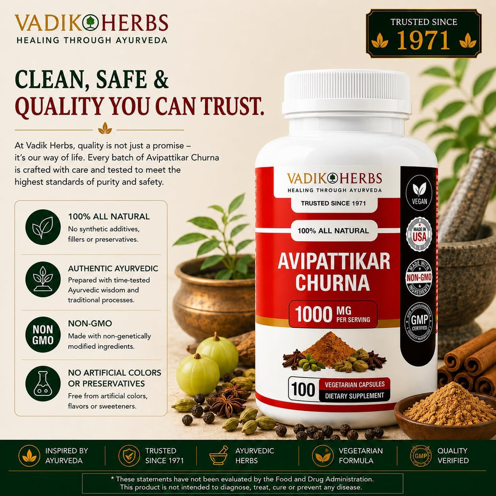 Vadik Herbs Avipattikar Churna, Amla Capsules con Pippali & Ginger - 100 Cápsulas