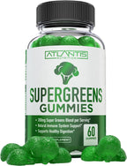 Supergreens Gummies - Complemento Diario de Superalimentos Verdes con Espinacas, Brócoli, Moringa, Remolacha, Apio, Té Verde y Acai - Sabor Frambuesa Natural, 60 Gominolas
