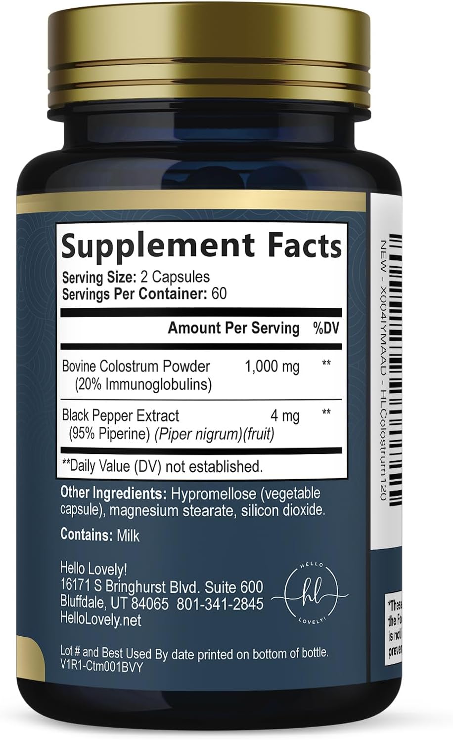 Hello Lovely! Colostrum Bovino 1000mg – 120 Cápsulas – Apoyo Digestivo e Inmune
