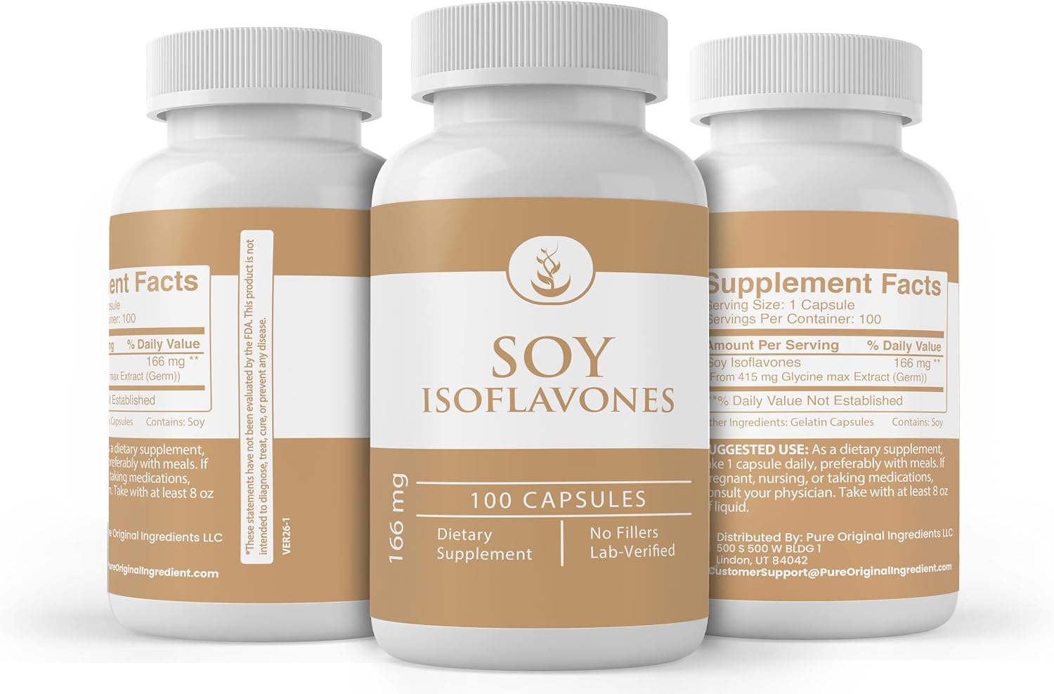 Pure Original Ingredients Isoflavonas de Soja (100 Cápsulas) – Puro, Sin Aditivos