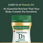 Nature's Bounty Vitamina D3 5000 UI Gominolas, Alto Potencia, Sabor Fresa, 60 Gominolas Vegetarianas