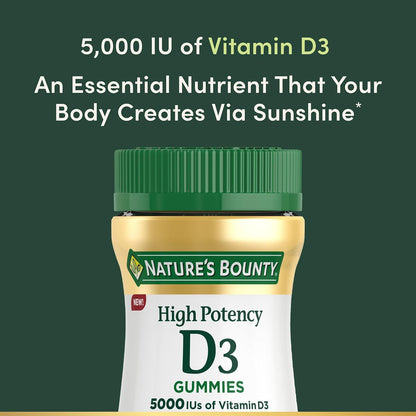Nature's Bounty Vitamina D3 5000 UI Gominolas, Alto Potencia, Sabor Fresa, 60 Gominolas Vegetarianas – Image 3