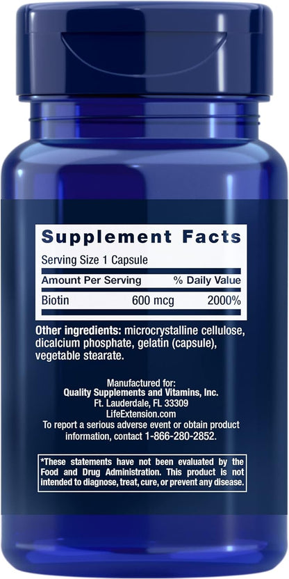 Life Extension Biotina 600 mcg - 100 Cápsulas – La biotina contribuye al funcionamiento normal del sistema – Image 2