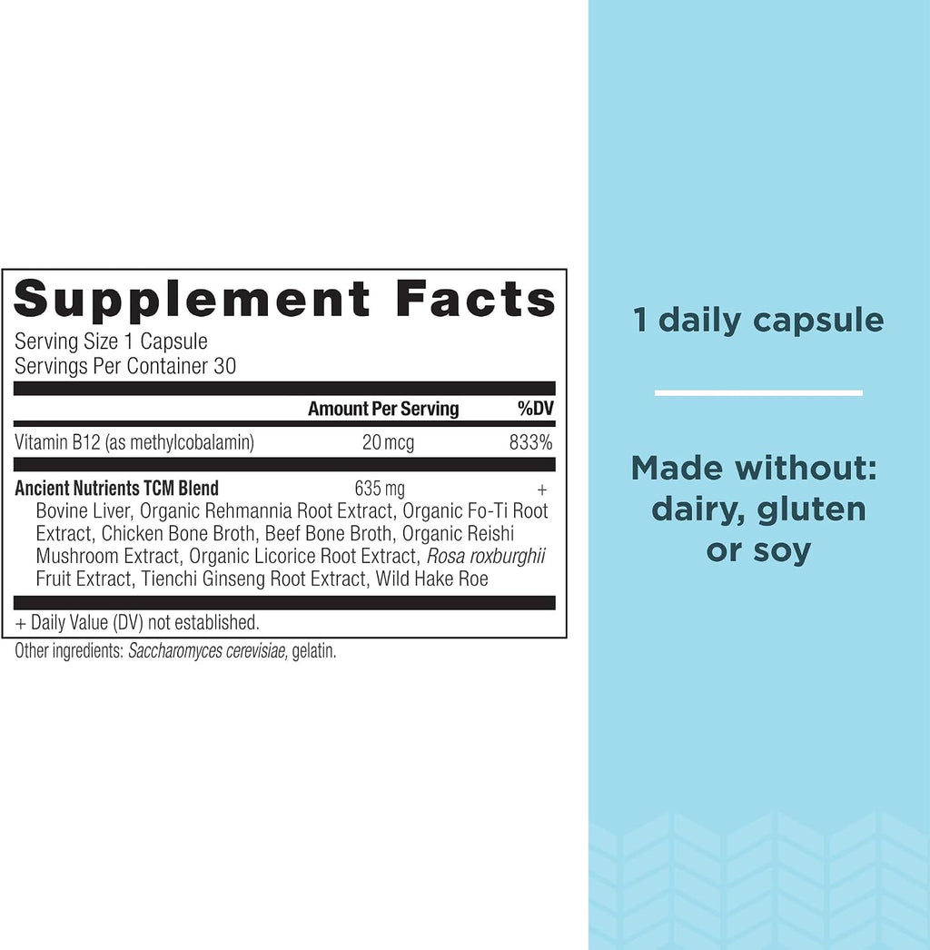 Ancient Nutrition Vitamina B12 con Metilcobalamina y Hierbas Adaptogénicas - 30 Cápsulas