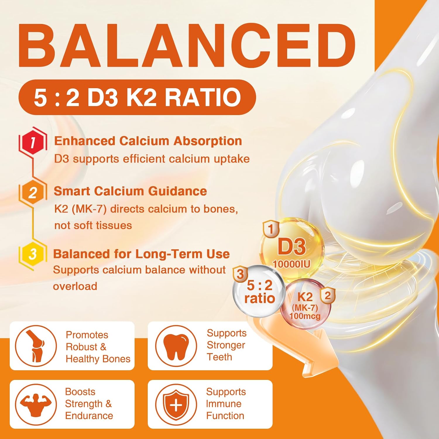 ZEBORA Vitamina D3 K2 - Máxima Potencia 10000 UI D3 y 100 mcg K2 como MK-7 - Salud Ósea, Cardíaca e Inmunológica - Sin Gluten, No GMO, 120 Cápsulas
