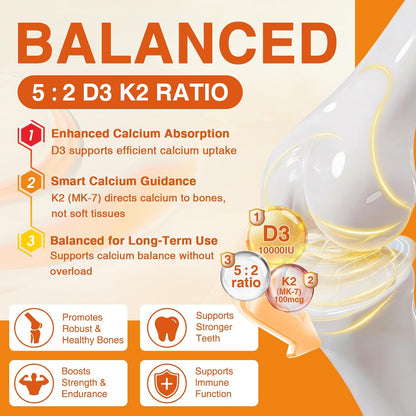 ZEBORA Vitamina D3 K2 - Máxima Potencia 10000 UI D3 y 100 mcg K2 como MK-7 - Salud Ósea, Cardíaca e Inmunológica - Sin – Image 4