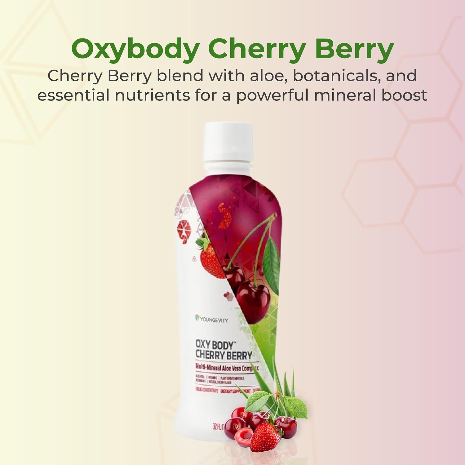 Youngevity Oxybody Cherry Berry - Bebida de Aloe Vera con Minerales, Vitaminas y Botánicos (Pack de 4 Botellas de 946 ml)