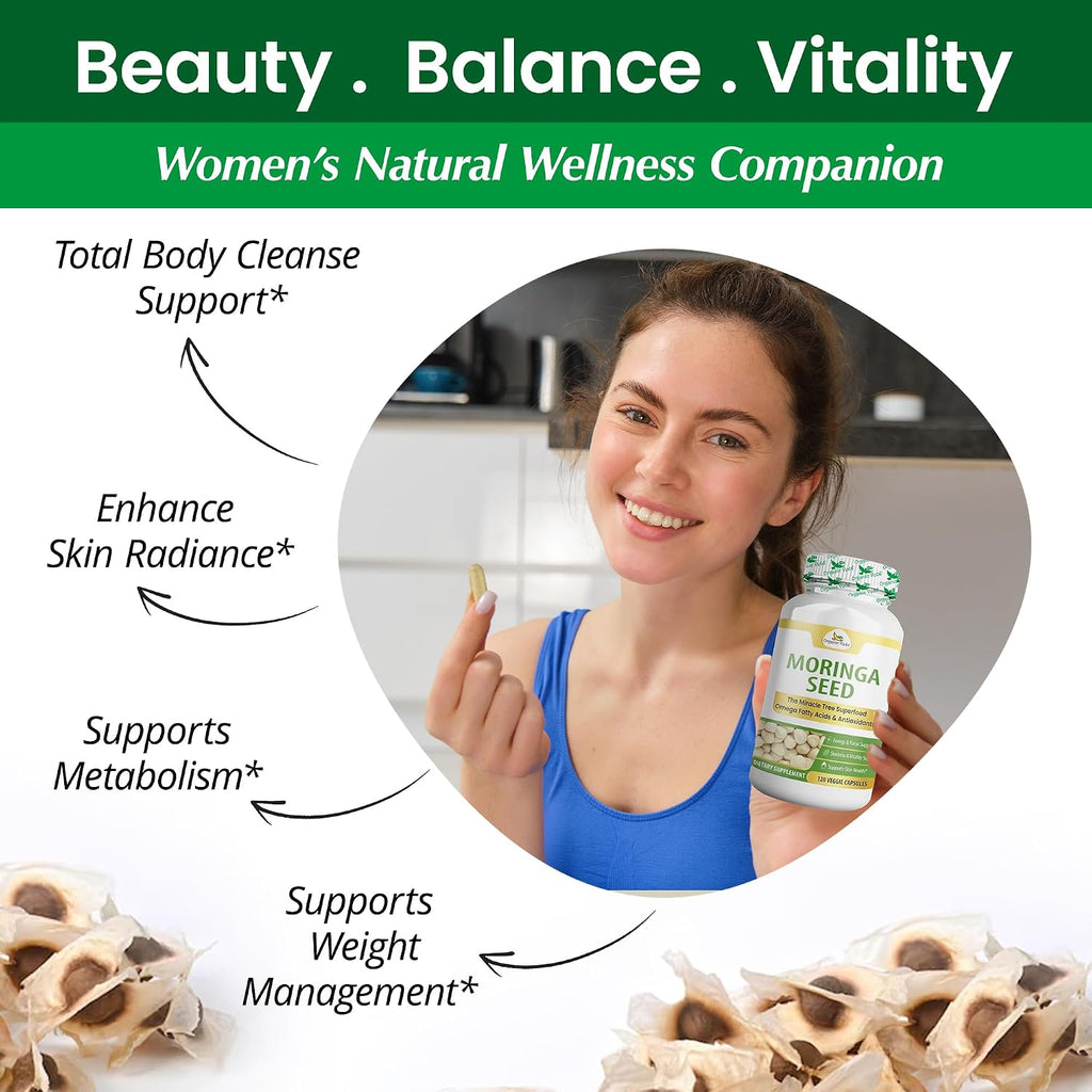 Cápsulas de Semillas de Moringa Ecológicas de Organic Veda - 120 Cápsulas Veganas