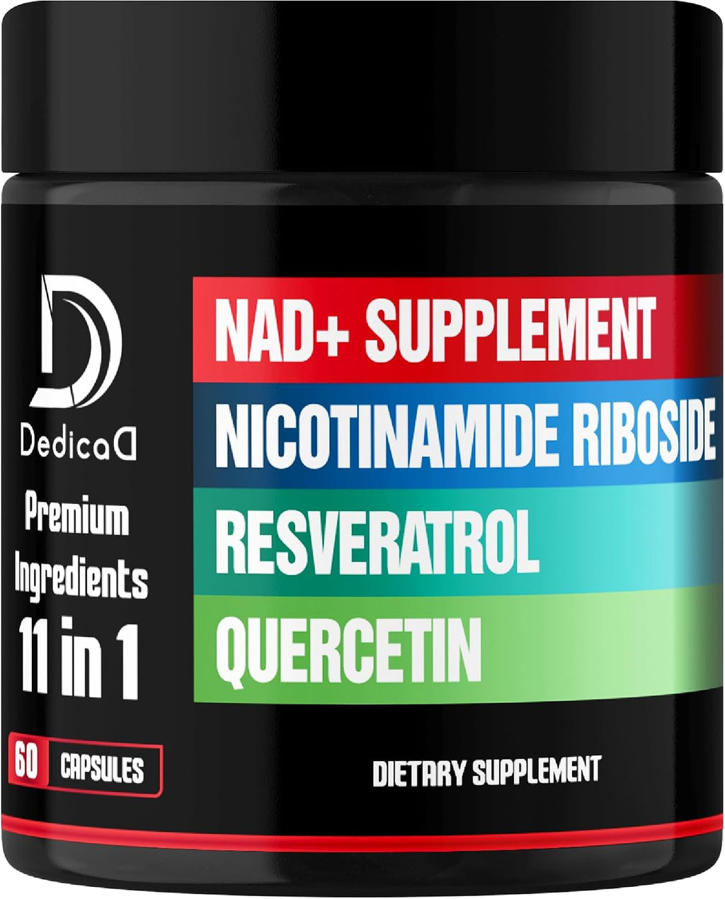 DEDICAD 11in1 NAD Supplement - Nicotinamida Ribósido, Quercetina, Resveratrol y 8 Más - 60 Cápsulas (2 Meses)