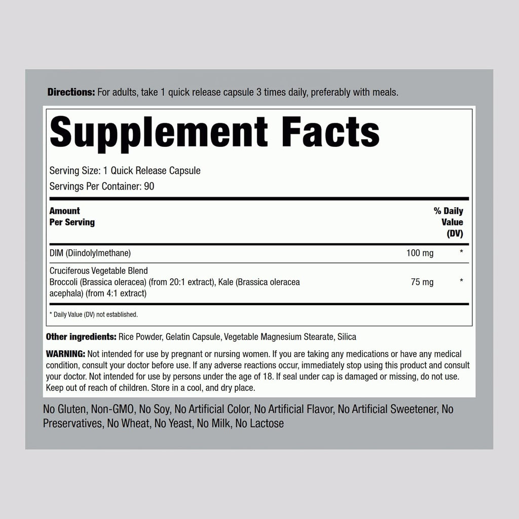 Piping Rock DIM 100 mg | 90 Capsules | Diindolylmethane Complex | Non-GMO, Gluten Free