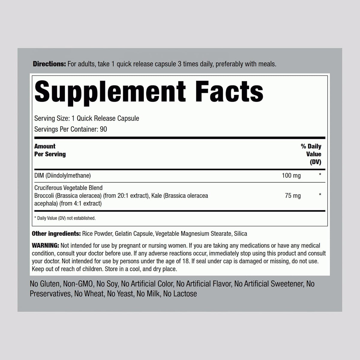 Piping Rock DIM 100 mg | 90 Cápsulas | Complejo de Diindolilmetano | No Transgénico, Sin Gluten – Image 2