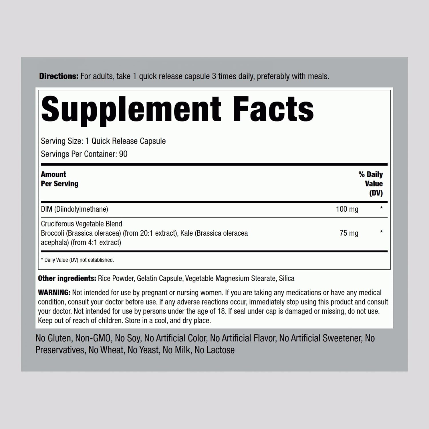 Piping Rock DIM 100 mg | 90 Capsules | Diindolylmethane Complex | Non-GMO, Gluten Free