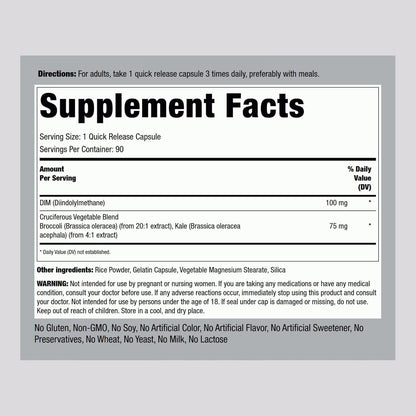 Piping Rock DIM 100 mg | 90 Cápsulas | Complejo de Diindolilmetano | No Transgénico, Sin Gluten – Image 2