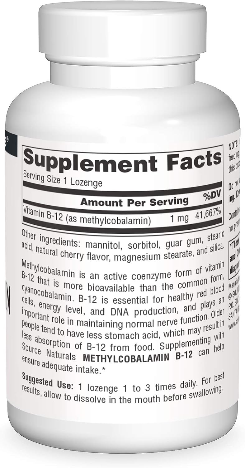 Source Naturals Metilcobalamina Vitamina B12 Sabor Cereza, 1 mg - 240 Pastillas