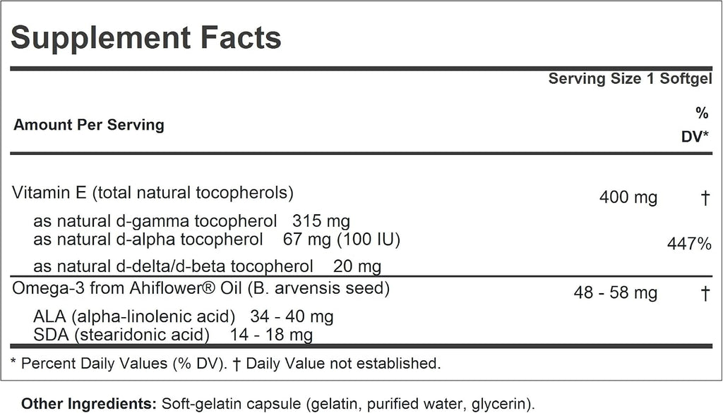 Gamma Vitamina E de ANDREW LESSMAN - 30 Cápsulas Blandas - 315 mg de Gamma Tocoferol con Cuatro Tocoferoles Naturales y Aceite de Ahiflower