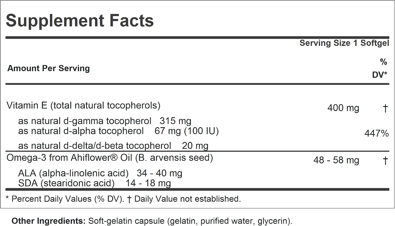 Gamma Vitamina E de ANDREW LESSMAN - 30 Cápsulas Blandas - 315 mg de Gamma Tocoferol con Cuatro Tocoferoles Naturales y Aceite de Ahiflower