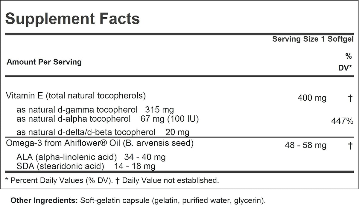Gamma Vitamin E 360 Cápsulas Blandas - 315 mg Gamma Tocoferol con Ahiflower Oil – Image 2
