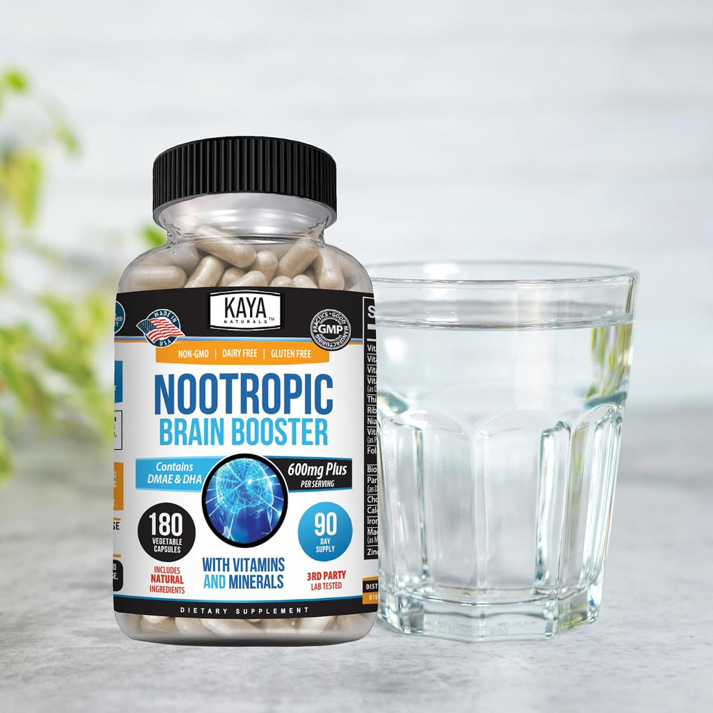 Kaya Naturals - Nootropic Brain Booster - Potenciador Cognitivo para Memoria y Concentración - 180 Cápsulas