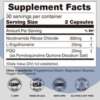 REOTT Suplemento de Nicotinamida Ribósido (NR) 300 mg, Apoyo NAD+, 60 Cápsulas, con L-Ergotioneína y PQQ para Salud Celular y Envejecimiento Saludable