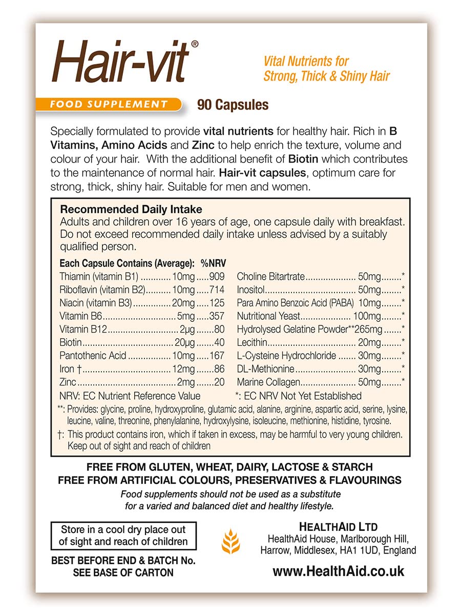 HealthAid Hair-VIT Suplemento Capilar – 90 Cápsulas