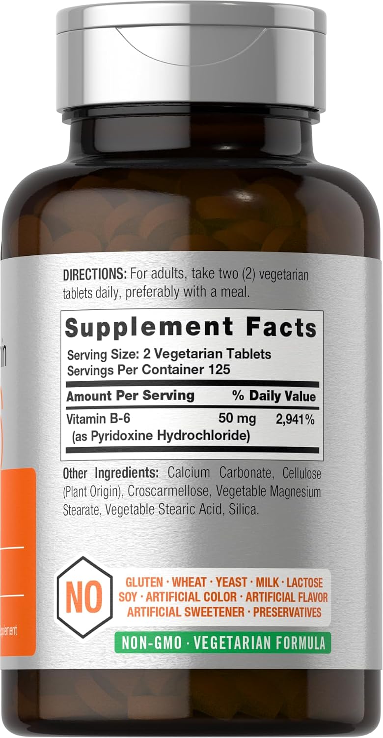Horbäach Vitamina B6 50mg | 250 Comprimidos | Sin Gluten y No-GMO