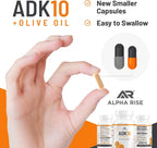 ALPHA RISE ADK 10 - Vitamina D3 10000 UI, K2 (MK7+MK4) y Vitamina A con Aceite de Oliva - 90 Cápsulas Vegetarianas - No GMO