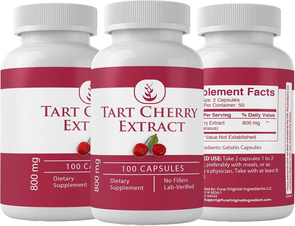 PURE ORIGINAL INGREDIENTS Extracto de Cereza Ácida (100 Cápsulas) - Puro, Sin Aditivos