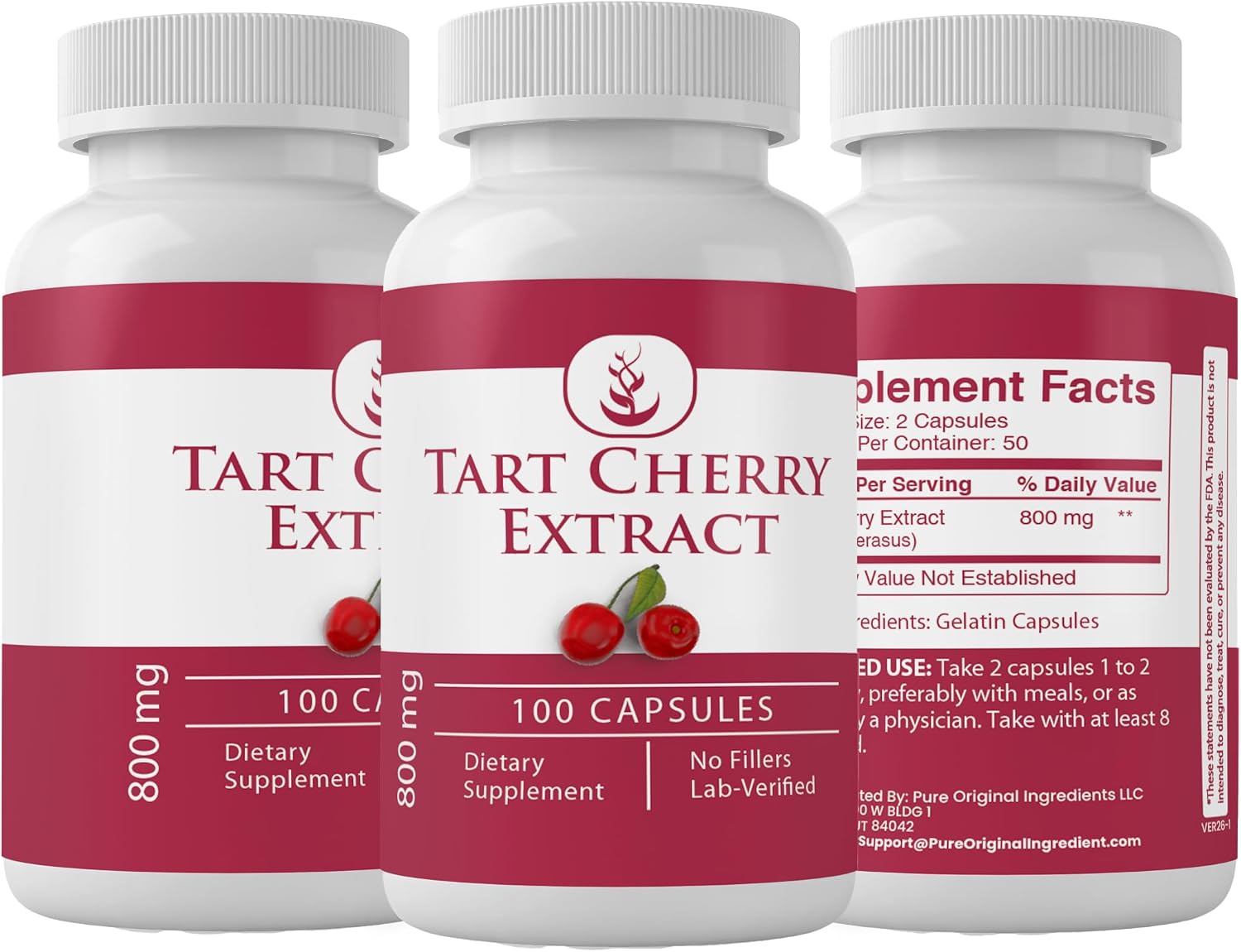 PURE ORIGINAL INGREDIENTS Extracto de Cereza Ácida (100 Cápsulas) - Puro, Sin Aditivos
