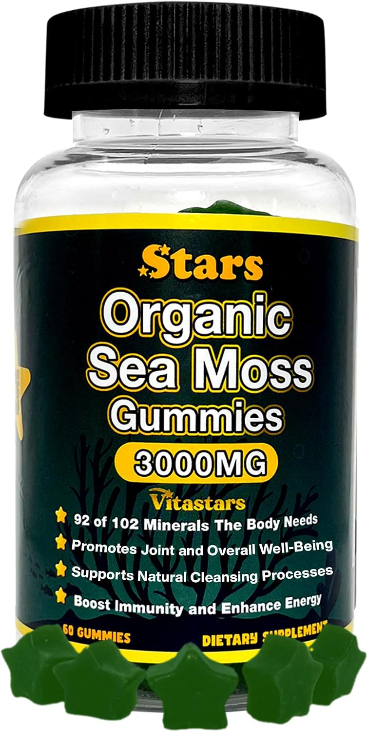 Vitastars Gominolas Orgánicas de Sea Moss con Vinagre de Manzana, Bardana y Fucus | 3000 mg, 60 Gominolas