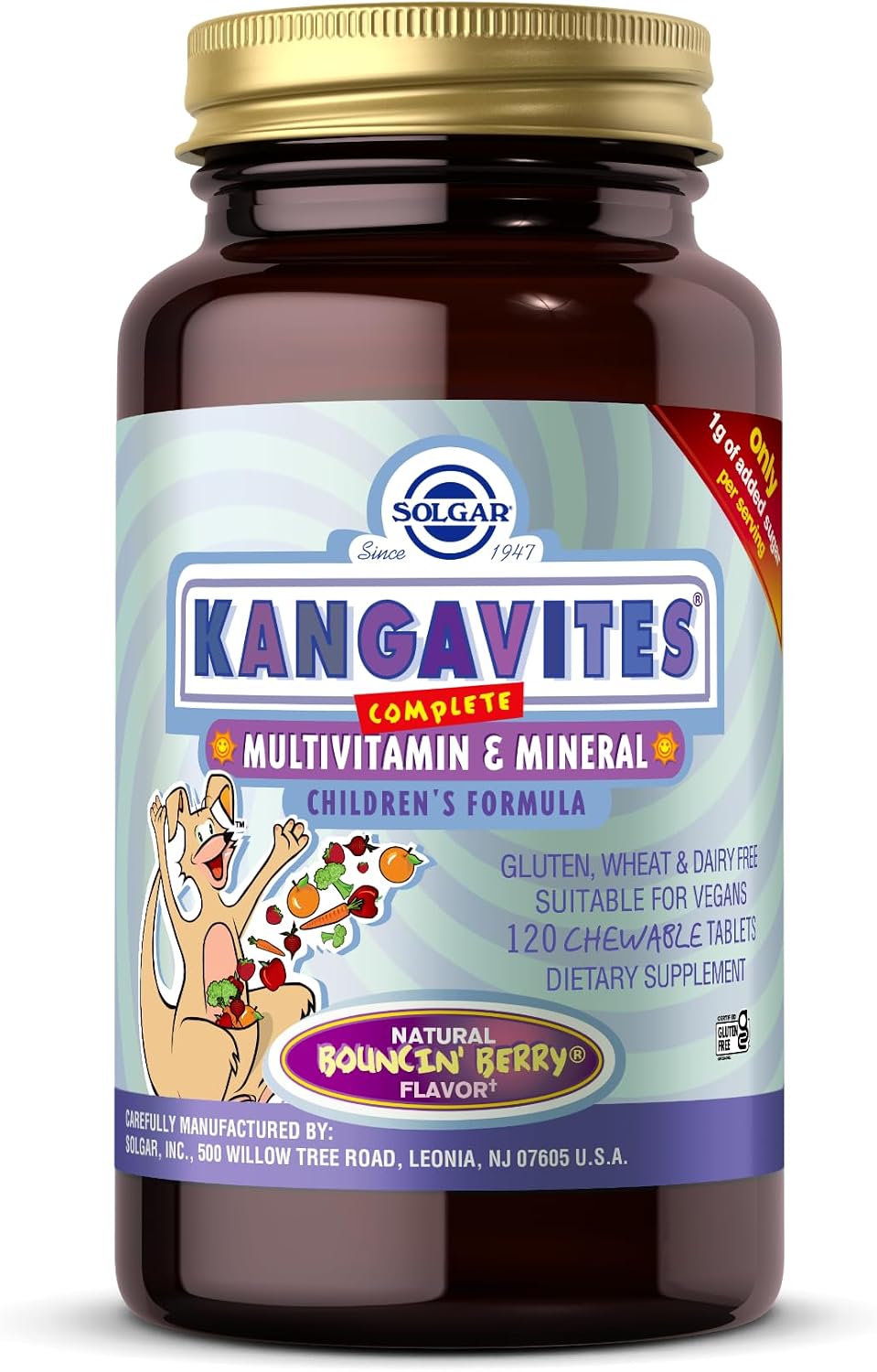 Solgar Kangavites Multivitamínico y Mineral Comprimidos Masticables, Sabor Bouncin' Berry, 120 Unidades