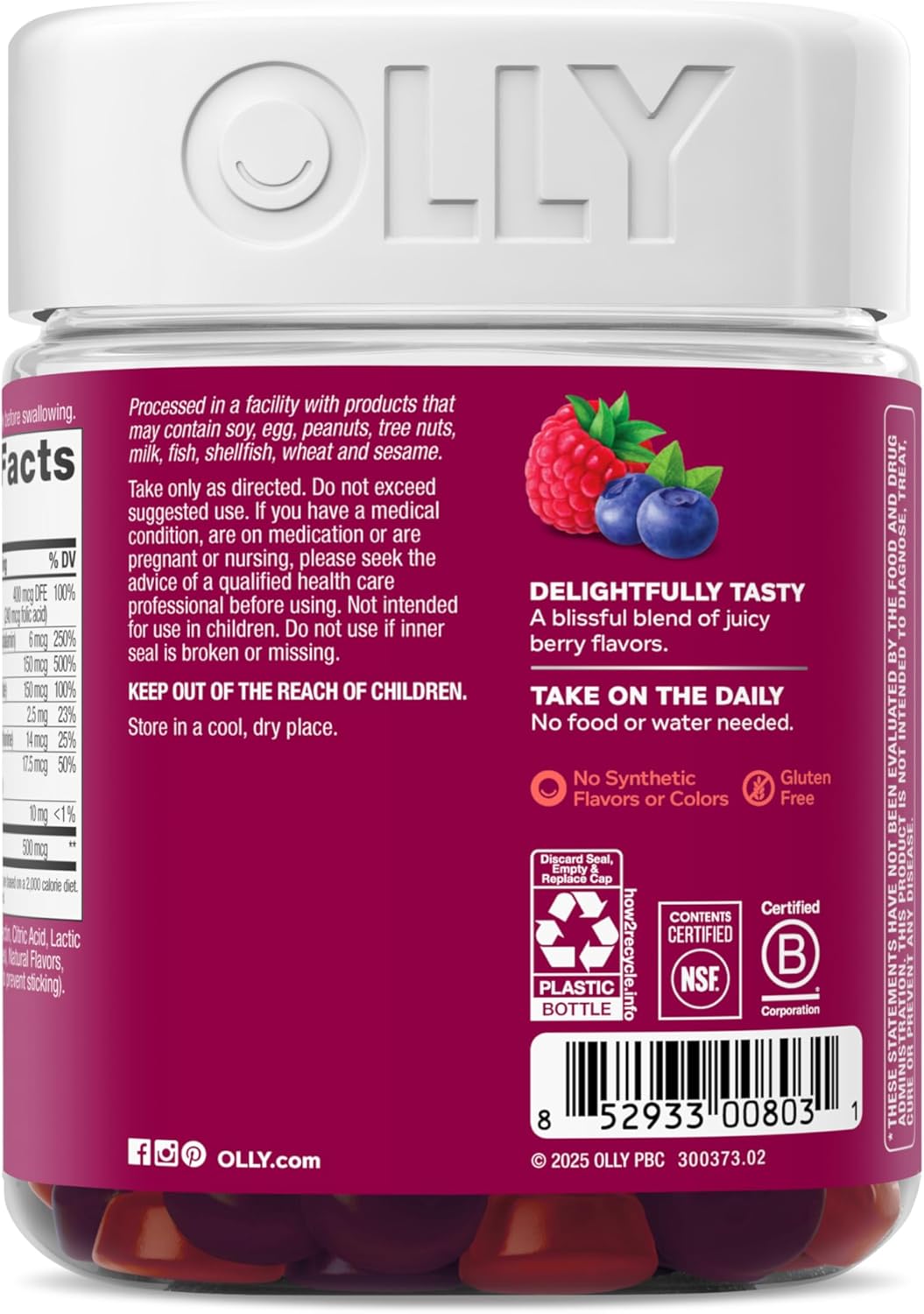 OLLY Multivitamínico para Mujeres en Gominolas, Sabor a Bayas, 130 Gominolas (65 Días)