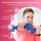 Vitamin B12 Gummies 5000 mcg con Hierro, Vitamina C, D3 y Folato - Complemento Alimenticio en Gominolas Sabor Fresa
