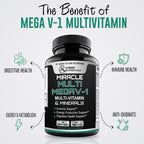 MEGAV-1 Multi-Vitamin, Superfood & Minerals - Multivitamínico Diario con Probióticos, Enzimas y Hongos (2 Paquetes, 180 Comprimidos)