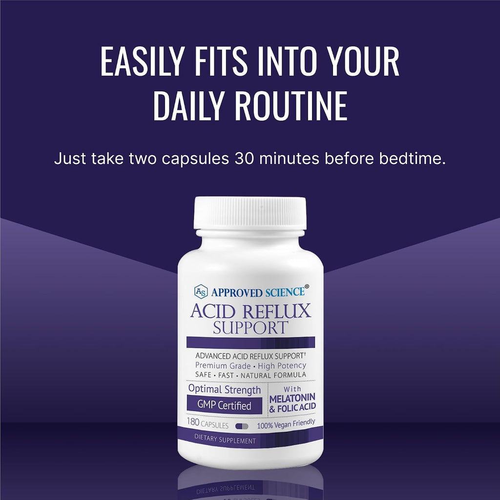 Approved Science Acid Reflux Support con Melatonina, Raíz de Malvavisco y L-Taurina - 360 Cápsulas Veganas